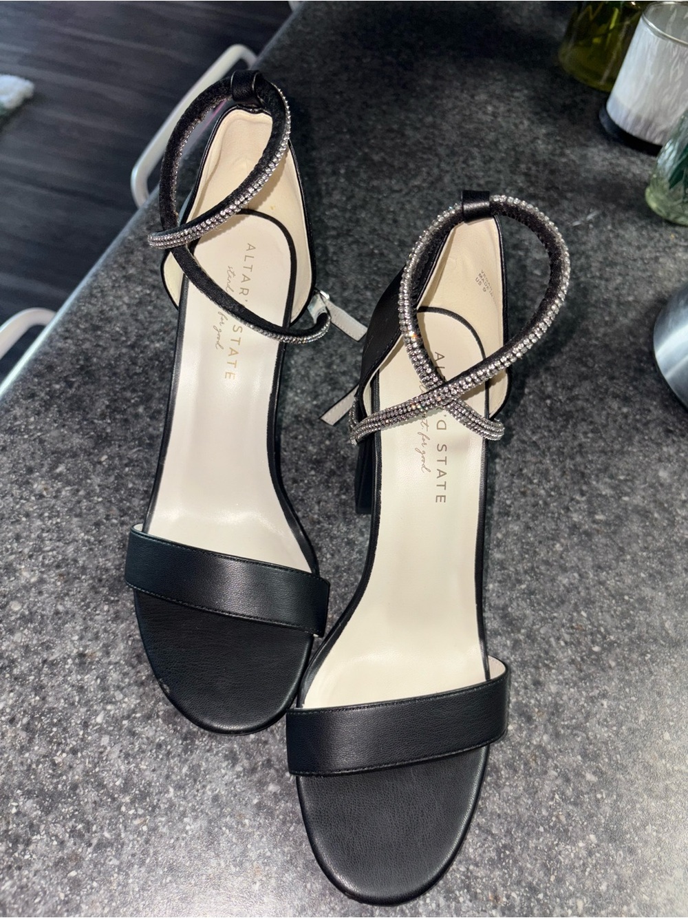 Altar'd State Black Rhinestone Ankle-Strap Block Heels